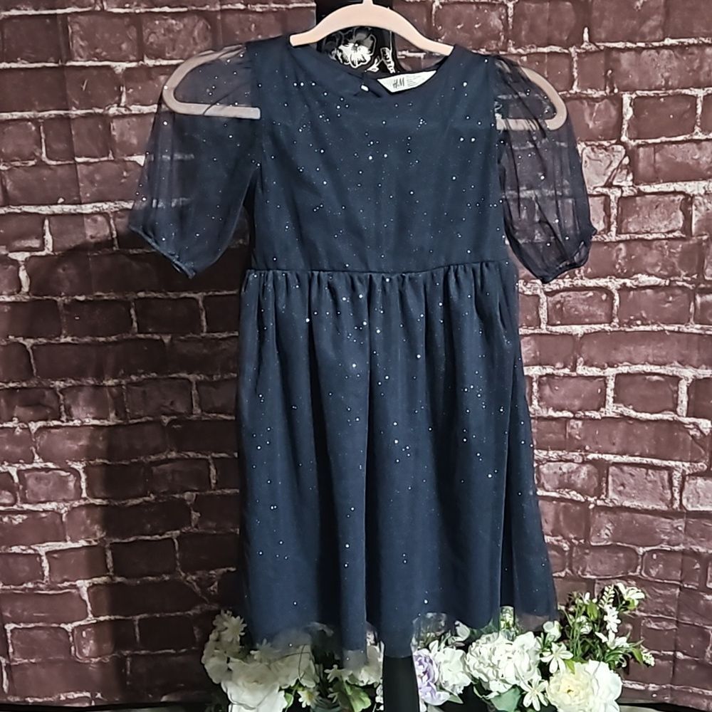 H&M Navy Blue Tulle Sparkle Formal Dress size 5 Wedding